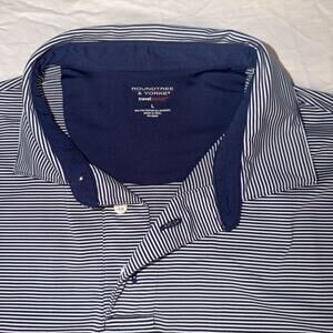 Roundtree & Yorke Polo Shirt Adult Travel Smart Blue Striped L Golf